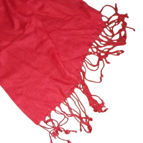 Women's One Size Stylish Red Scarf With Fringe Lightweight Shawl Wrap Pashmina - Picture 3 of 3